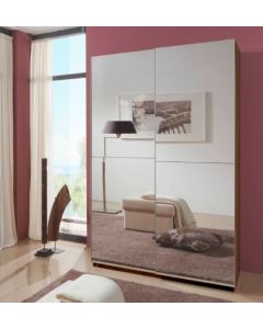Queen - Walnut 180cm Full Mirrored Sliding Wardrobe